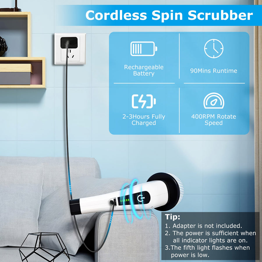 Cordless Electric Spin Scrubber with Telescopic Handle