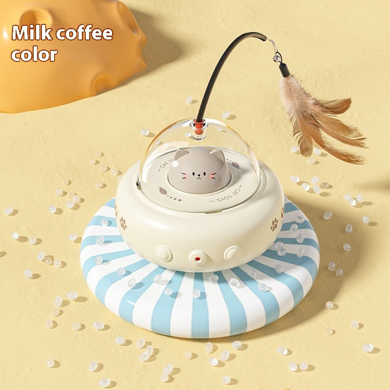 Electric UFO Cat Teaser Toy with Feather & Bell